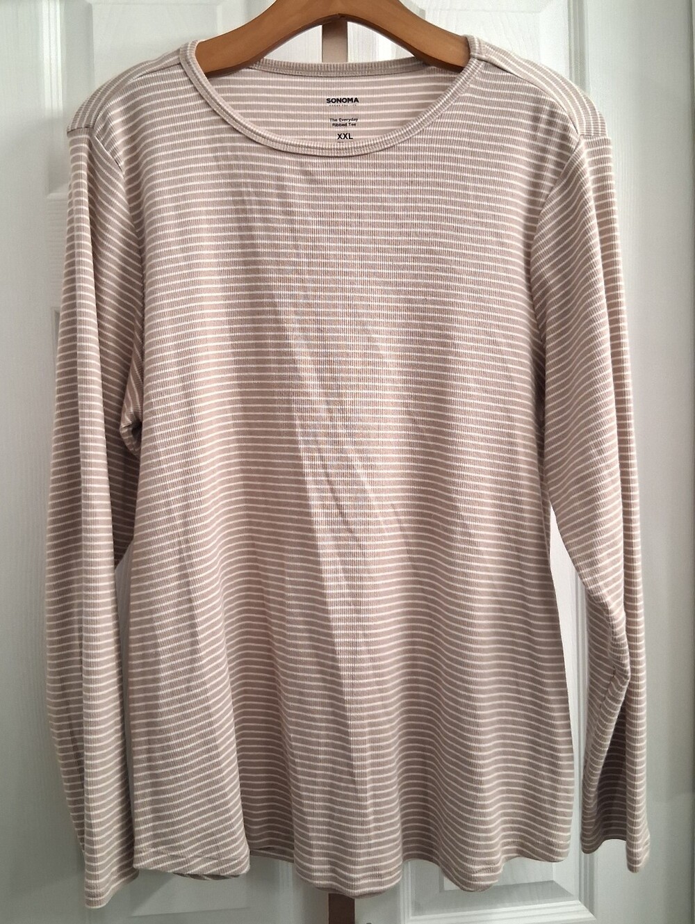 Sonoma Ribbed Tan And White Long Sleeve Shirt XXL